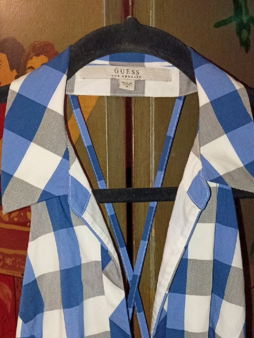 Guess Blue and White Gingham Halter Fit-and-Flare Dress - Picture 5 of 8